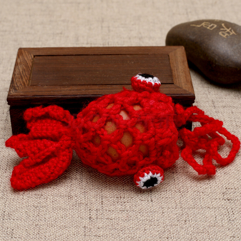 端午节蛋兜小黄鸡蛋袋手工编织儿童挂脖毛线鸡蛋套蛋网成品 红色小鱼