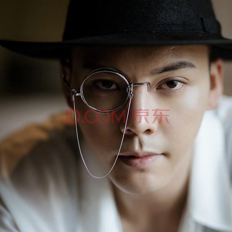 单片眼镜带链条男复古单边镜框装饰眼睛女网红拍照近视可配镜框潮 银