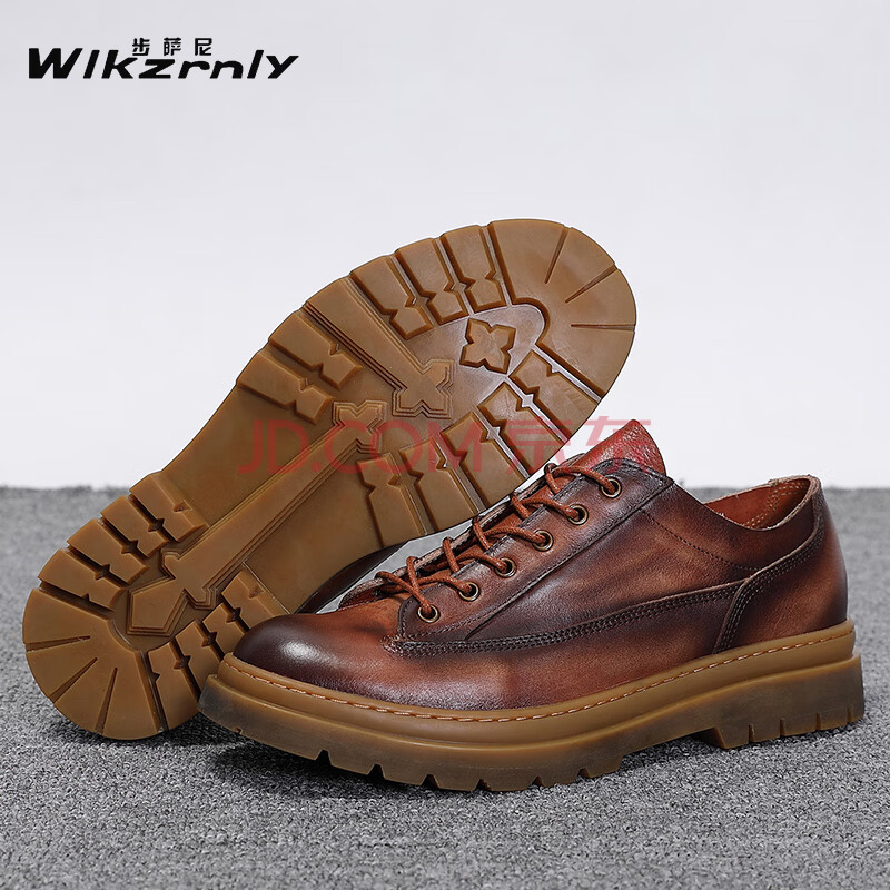 步萨尼 皮鞋男擦色软底英伦风单鞋男士内增高真皮休闲商务正装鞋子男