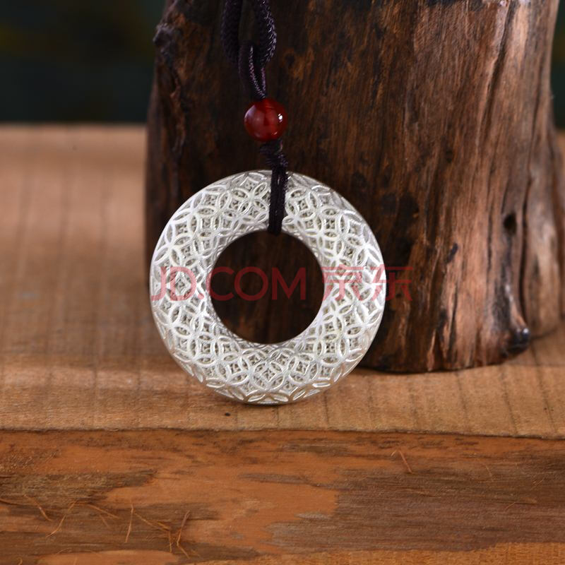 999足银平安扣吊坠镂空钱币古法手工挂件时尚男女足银情侣毛衣链sn