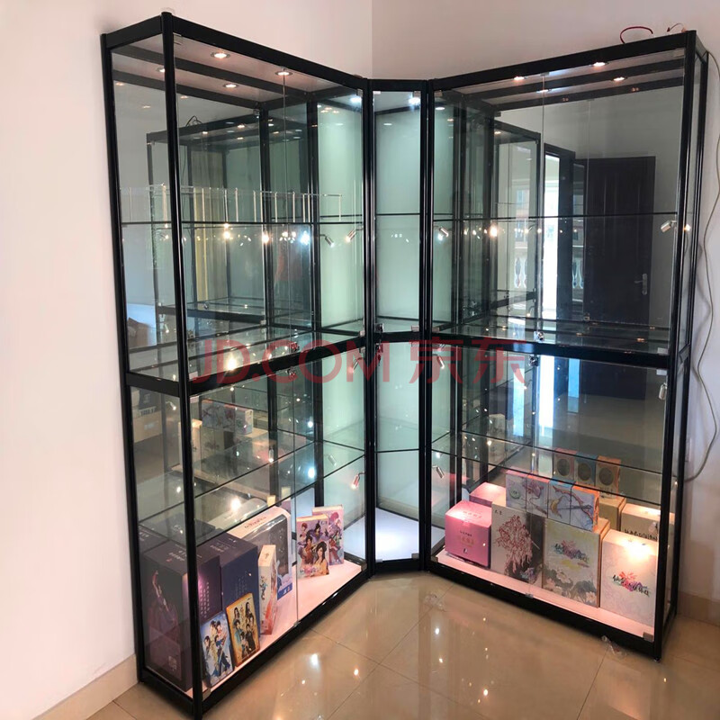 饰品展示柜玻璃柜透明礼品化妆品模型展示柜产品钛合金展柜可第 转角