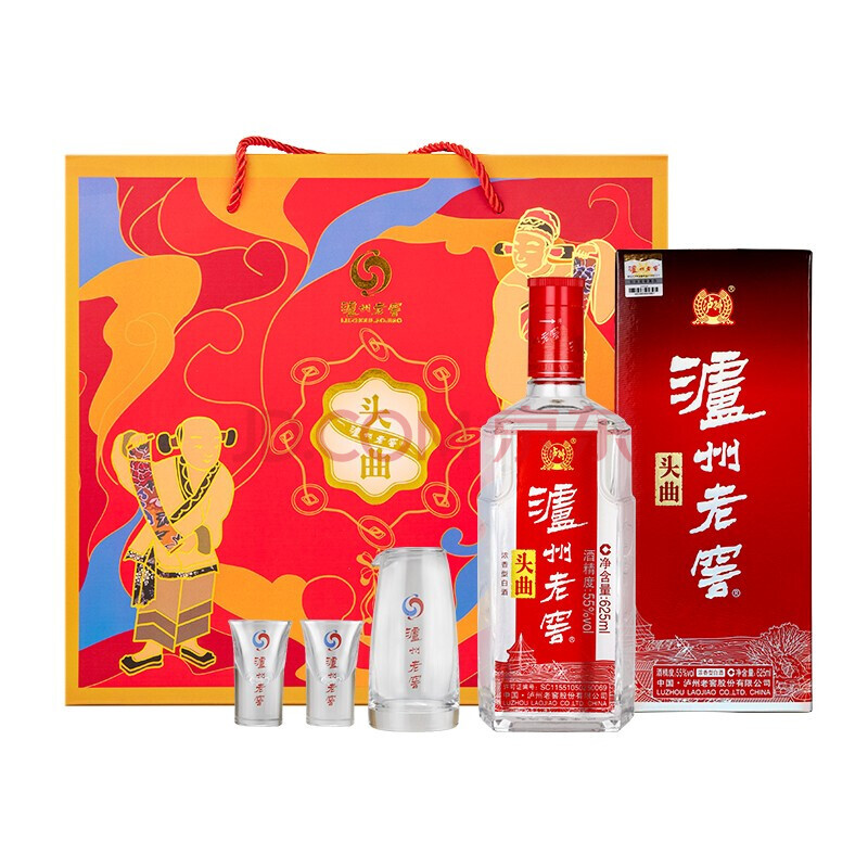 瀘州老窖 頭曲禮盒裝 55度 濃香型白酒 625ml*2瓶 內含酒具 送禮(2021