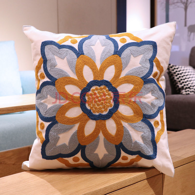 美式田园小清新抱枕刺绣花北欧沙发靠枕套加厚棉麻床头靠垫可拆洗 风