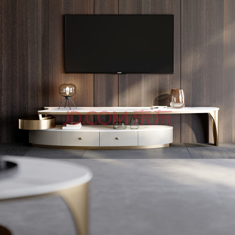 轻奢大理石电视柜组合 设计师原创【天然大理台面】黑钛金