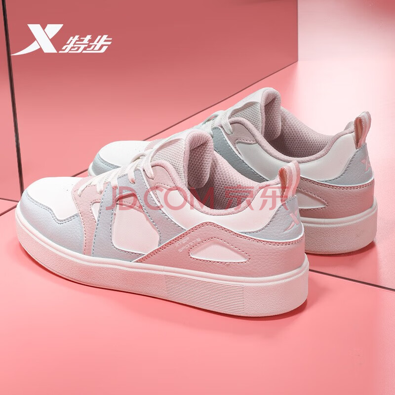 特步女鞋运动鞋女板鞋2021年秋季透气学生休闲鞋子小白鞋女 米粉绿 40