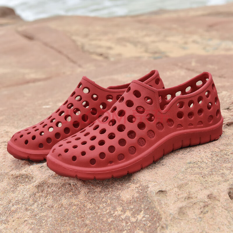 洞洞鞋男生青少年塑料凉鞋男包头沙滩鞋韩版男士凉拖鞋中学生 红色 40