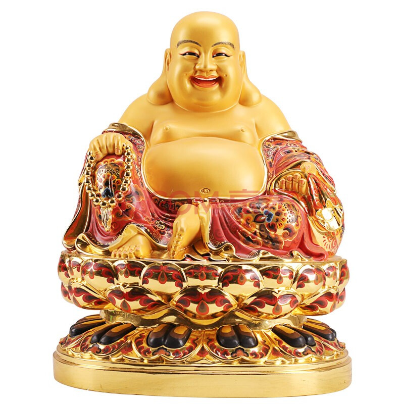 行天宫贴金纯铜弥勒佛像大肚佛笑佛家用布袋弥勒佛像摆件 锦彩弥勒佛