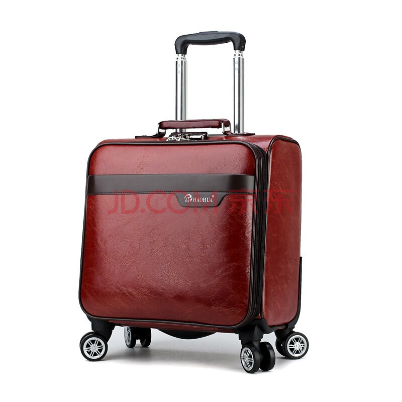 前开盖拉杆箱出国旅行箱18英吋手拉箱男女万向轮 油皮红棕 18英寸