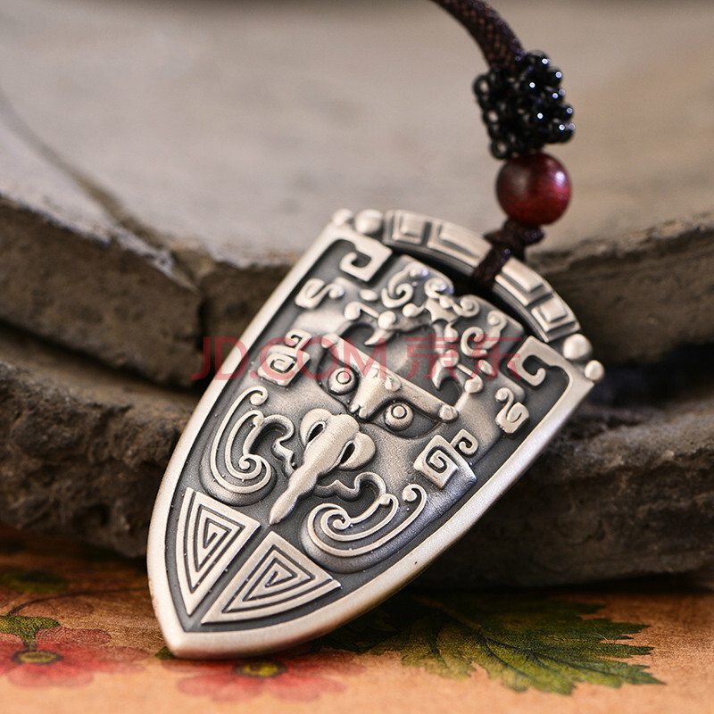 饕餮吊坠足银999男士复古个性毛衣链纯银时尚实心项坠生日礼物 男士