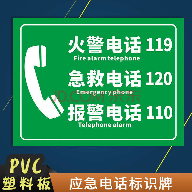 应急电话110报警119消防120急救消防标识标贴标语安全警示牌标志牌 bj