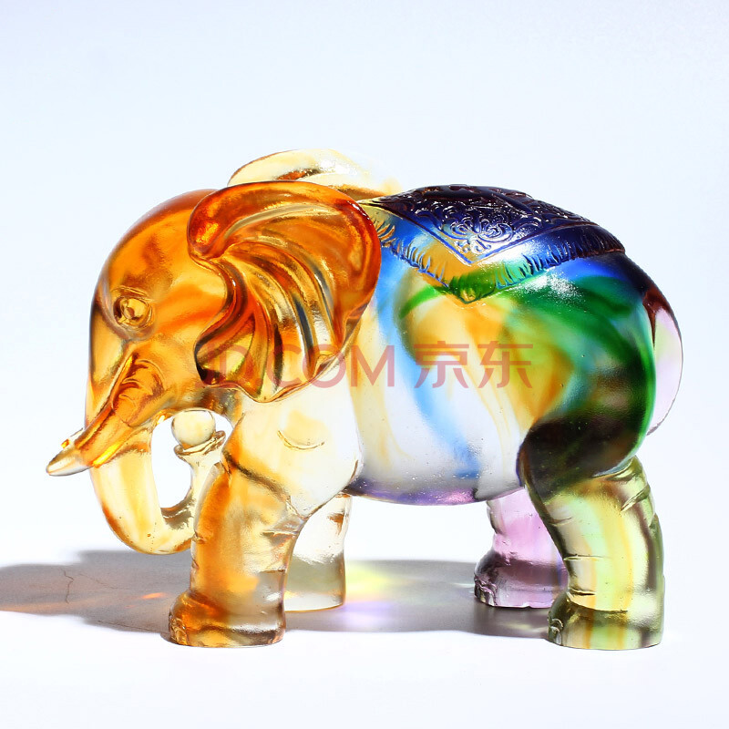 镇风水玻璃象工艺品开业乔迁新居礼品 财富吉祥如意特大号-单只鼻朝下