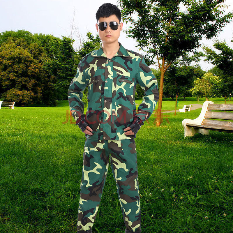 套装男工装夏季户外作训服学生军训迷彩服套装 单裤子【绿色花】2口袋