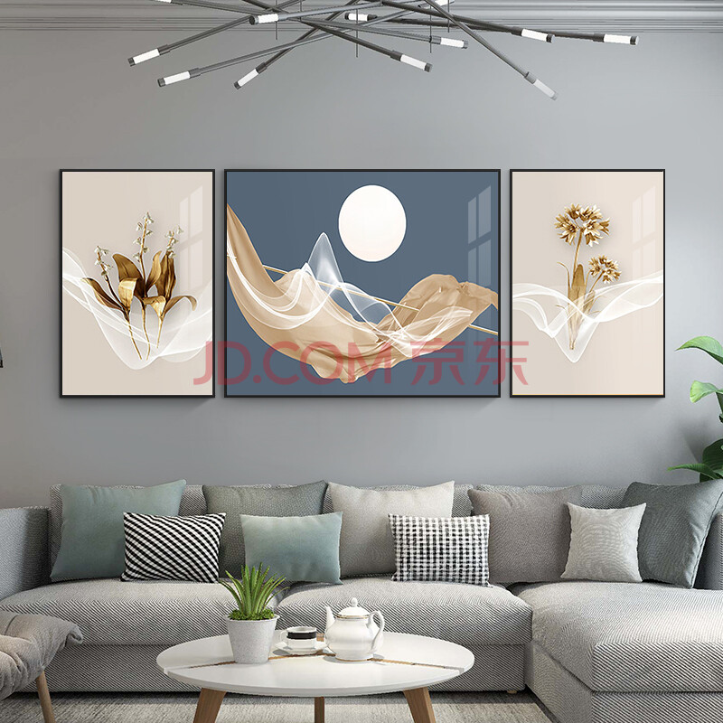装饰画晶瓷免打孔几何物语室内大气北欧风格三联组合壁画沙发背景墙