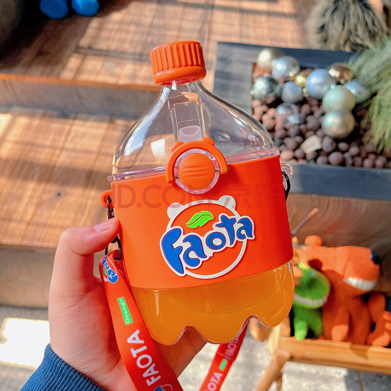 水杯男女学生情侣饮料水瓶网红个性可爱吸管杯 橙色可乐瓶随手吸管杯