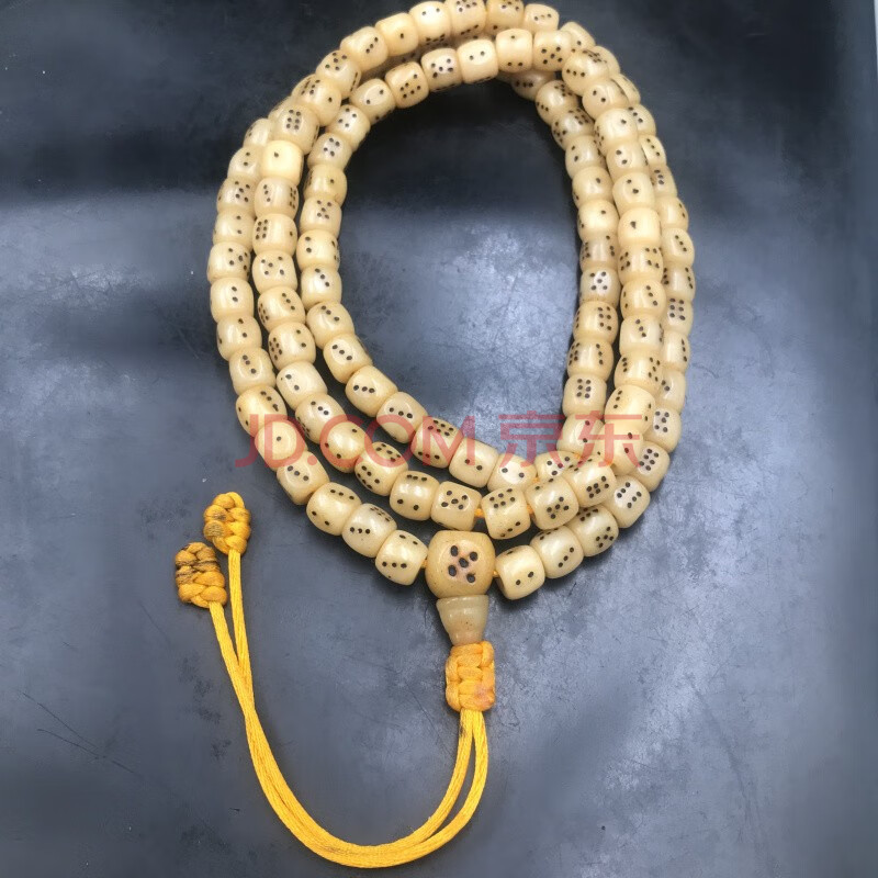 森洲 古玩收藏玉化老牦牛骨骰子手串项链念珠吊坠情侣饰品 8*8*108颗