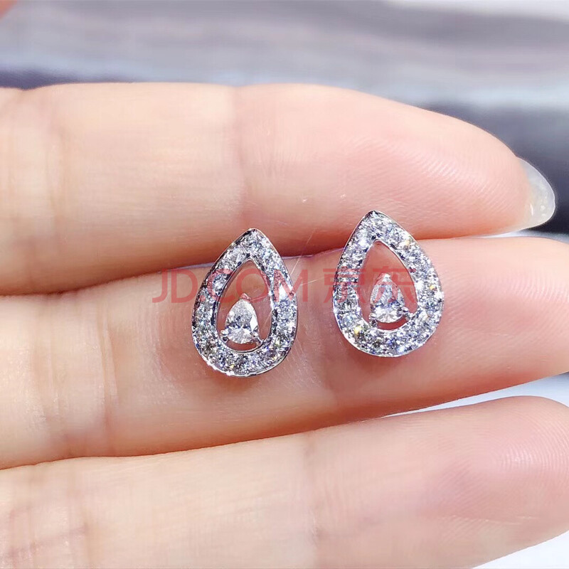 奥芙尼珠宝新款水滴钻石耳钉 18k金梨形钻石女士耳饰 玫瑰金水滴 18k