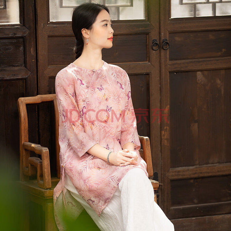 liscn 时尚女王轻奢新款棉麻连衣裙夏民族风苎麻高端裙子改良文艺中国