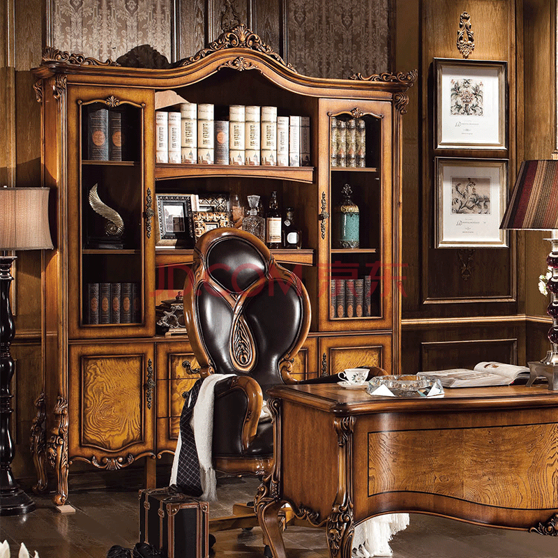 卡芬达 美式四门书架柜书房玻璃门简约复古 十二橡园m18 书柜