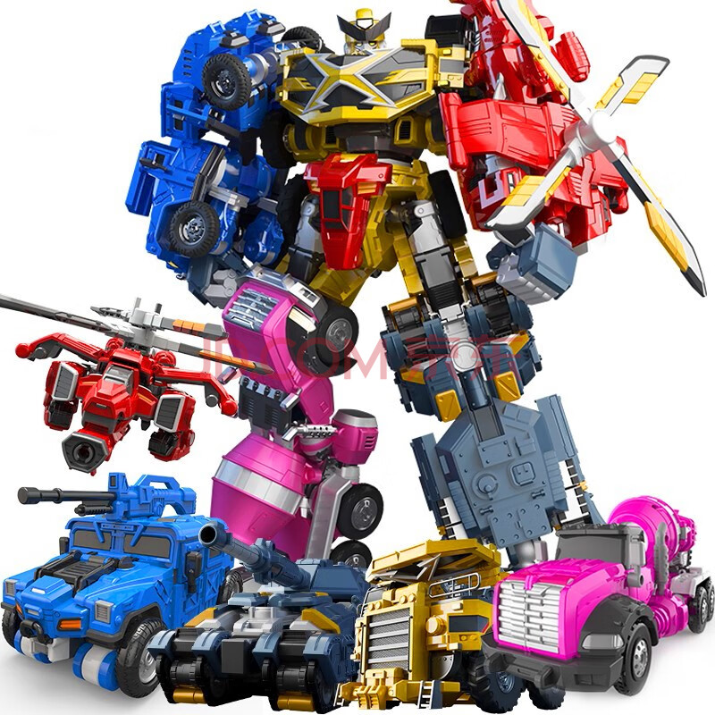 迷你特工队玩具x机甲超级恐龙力量变形汽车金刚合体机器人 五炫x创世