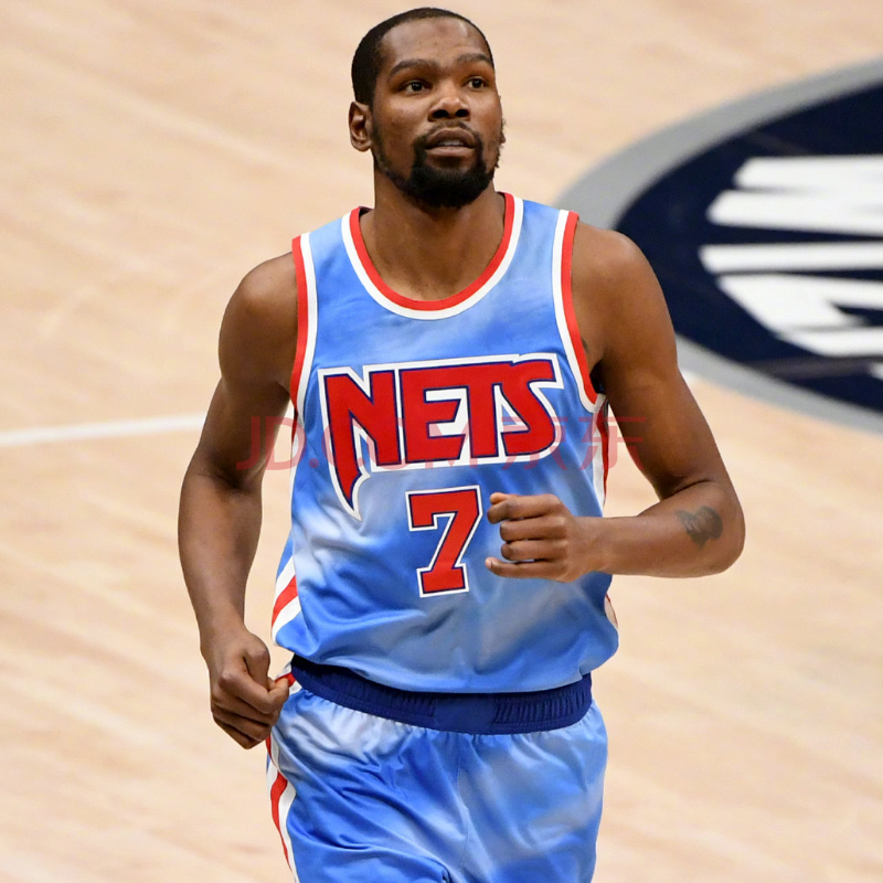 宾帛锦篮网队球衣哈登13号篮球服套装男女杜兰特7号篮球衣定制 复古蓝