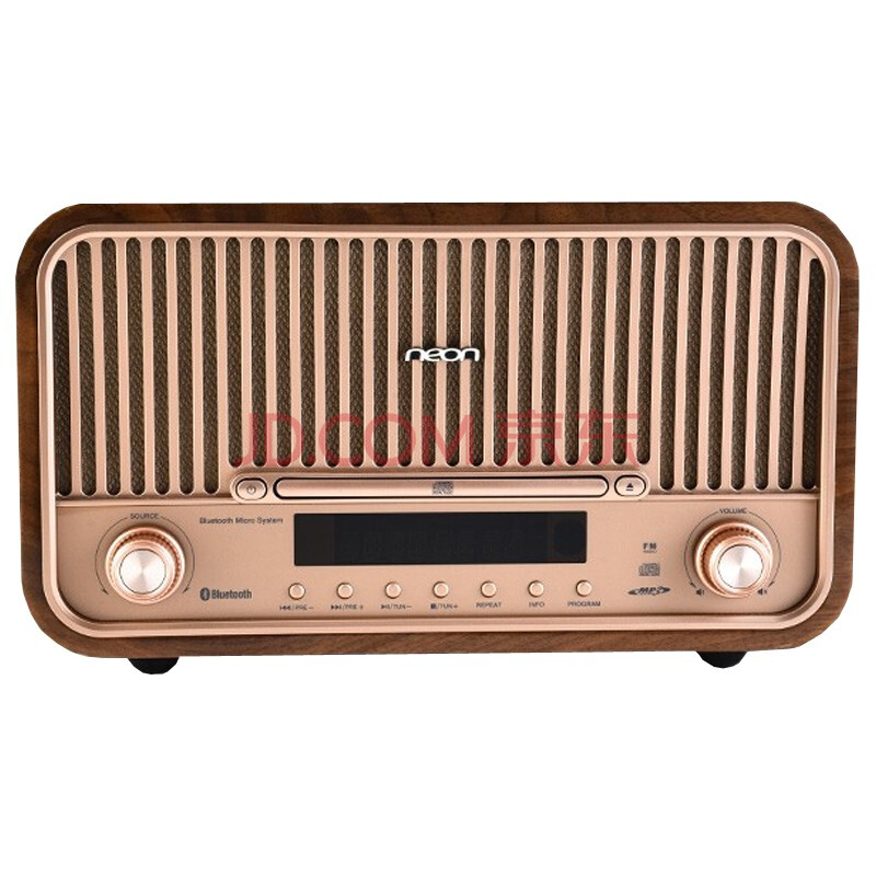 丽扬(neon) mcb820高品质胡桃木cd机组合音响复古闹钟音响无线蓝牙