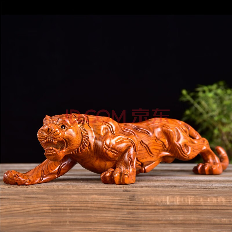 雕刻老虎家居客厅摆设店铺酒店办公桌生肖摆件木质汽车饰品送礼玻璃框