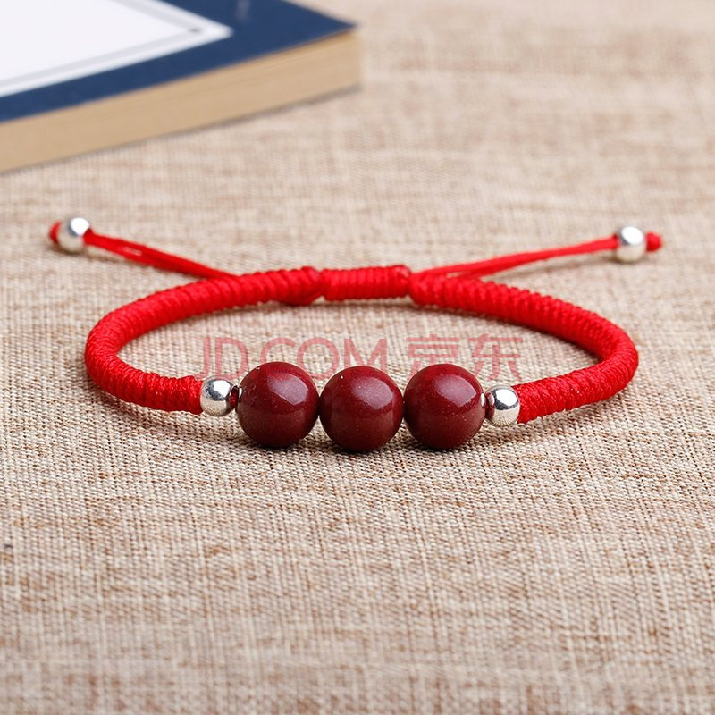 锦绳天然原石朱砂手串925银珠手工编织红绳手链女男本命年情侣饰品
