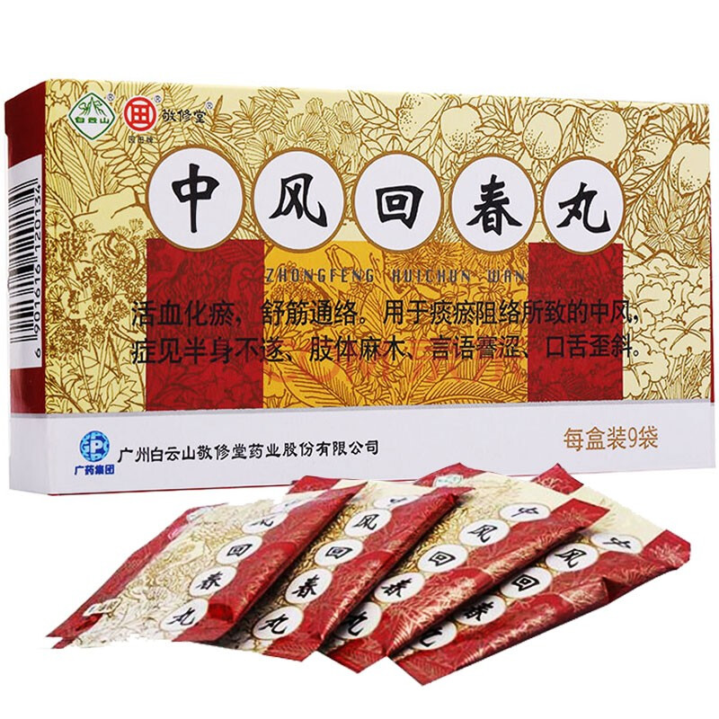 白云山 中风回春丸9袋治偏瘫的药后中药半身不遂凡丹灵胶丸片活血化瘀