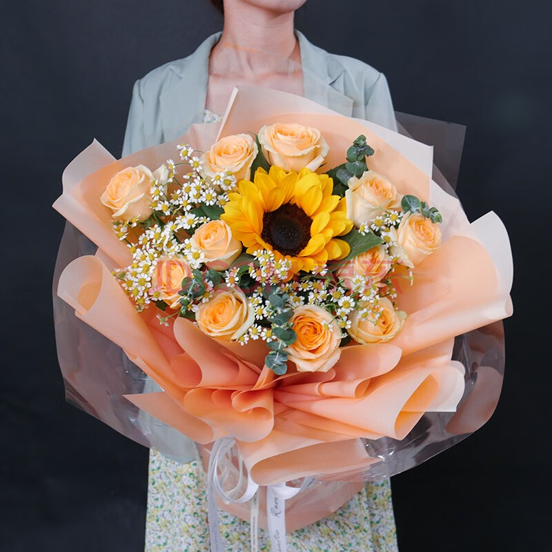 香槟向日葵混搭花束【图片 价格 品牌 报价】-京东