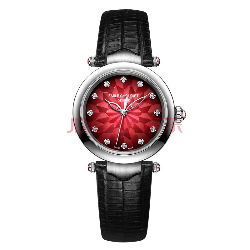瑞士艾米龙emile chouriet净雅系列渐变红盘镶钻机械女表 红盘钻石