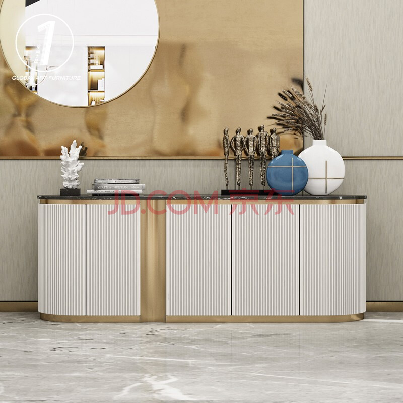 京周一品 意式轻奢岩板餐边柜客厅家用储物柜 不锈钢包边柜子现代简约