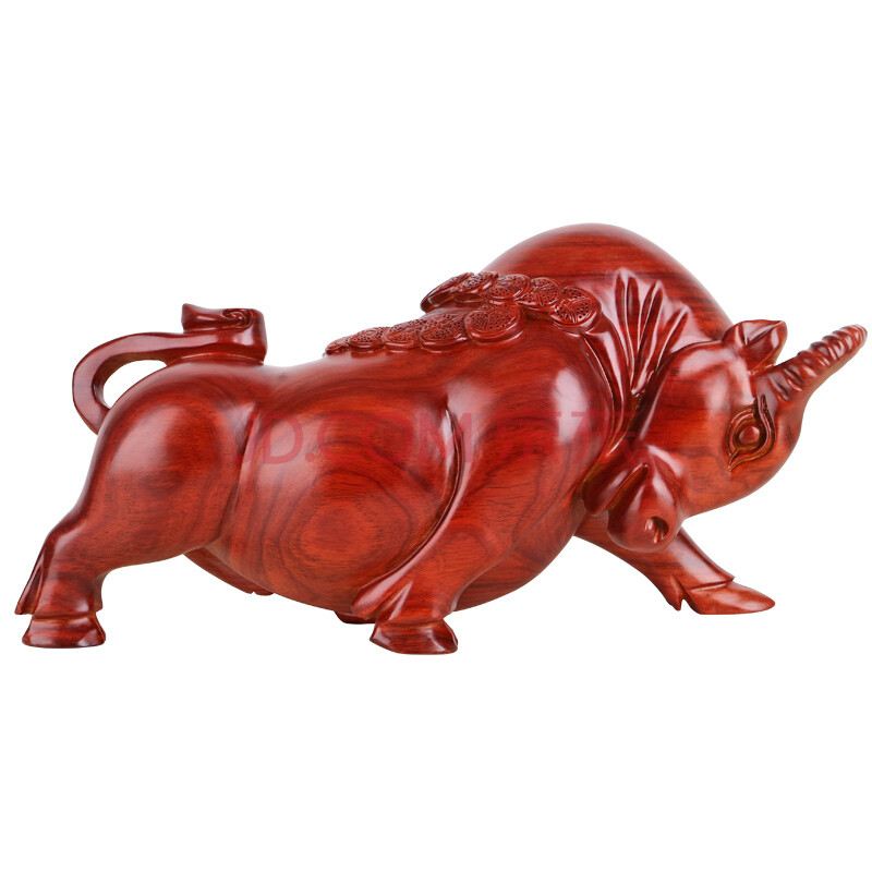 木雕牛摆件大号实木华尔街牛办公室装饰木头牛雕刻工艺品 木雕牛木