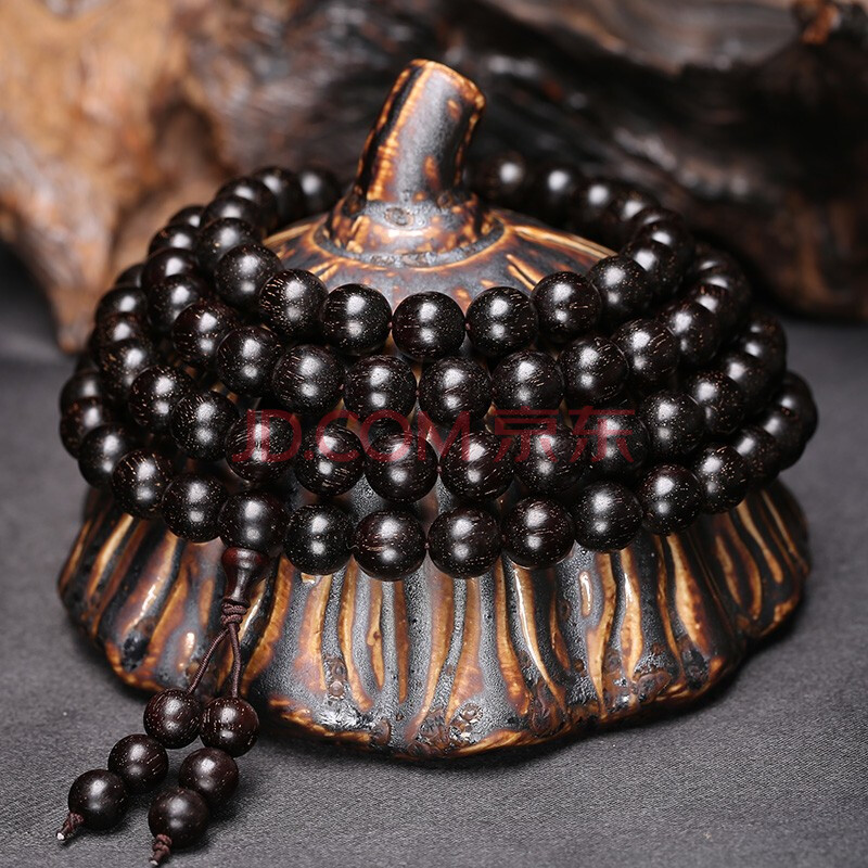 森洲 小叶紫檀手串108颗高密黑珍珠男女手链佛珠沧桑老料满金星 素珠