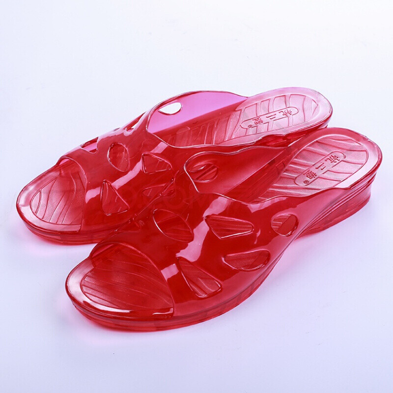 塑料女水晶鞋塑胶果冻鞋透明外穿耐磨柔软女一字拖镂空奶奶凉拖 红色