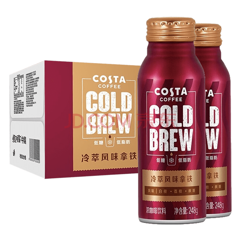 可口可乐 costa咖世家 coffee即饮浓咖啡饮料 冷萃风味拿铁248g*12瓶