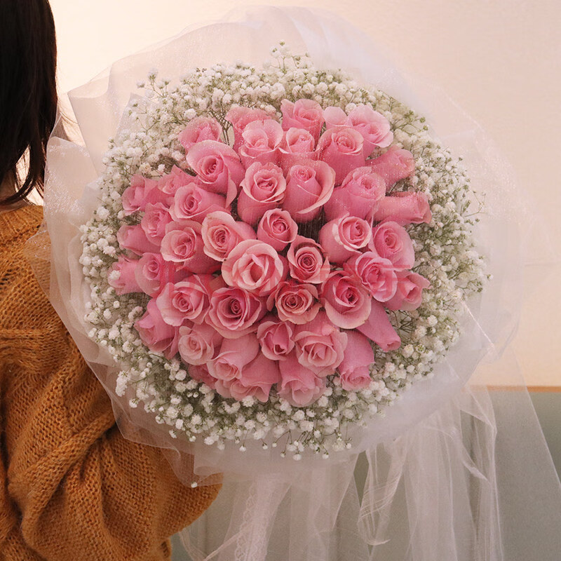 爱清清山东粉玫瑰花束鲜花速递同城济南青岛威海潍坊淄博日照生日表白