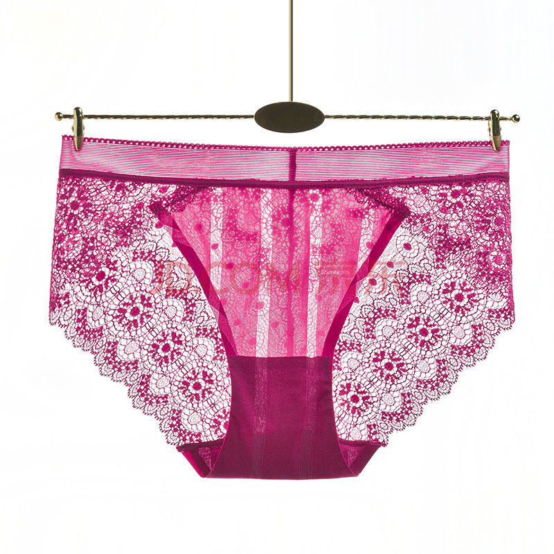 内裤女大码蕾丝内裤女冰丝性感无痕中低腰少女士裆透明三角裤头酒红不