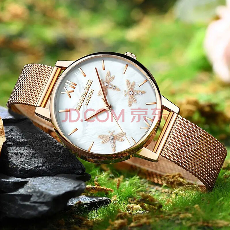 rose&bee 德国风格手表女欧美时尚防水石英表 3d蜻蜓简约女士手表1块
