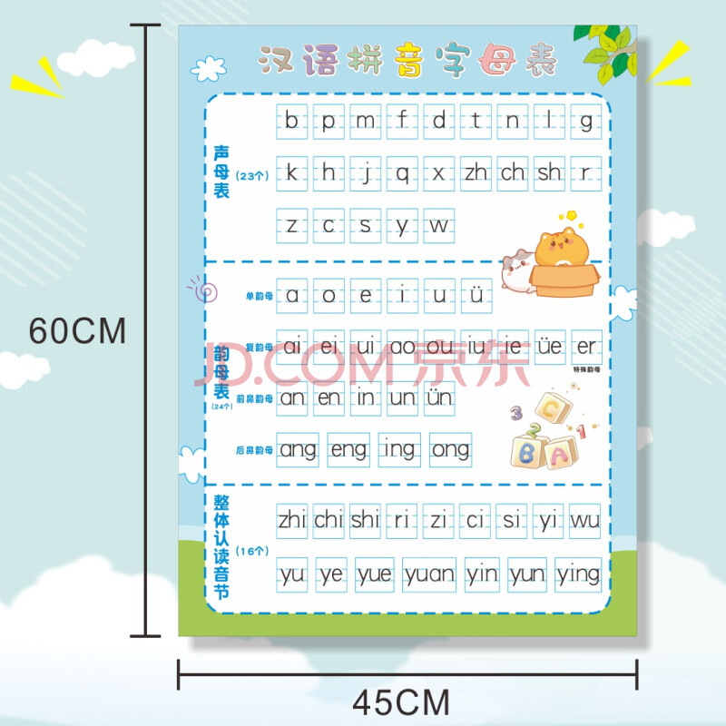 藝可恩全套小學生兒童早教圖一年級聲母韻母表貼紙漢語拼音字母表牆