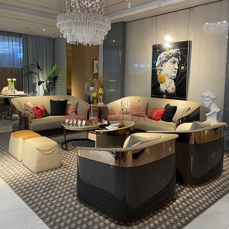 意式轻奢沙发宾利阿玛尼风格沙发别墅洋房客厅真皮沙发组合简奢实木