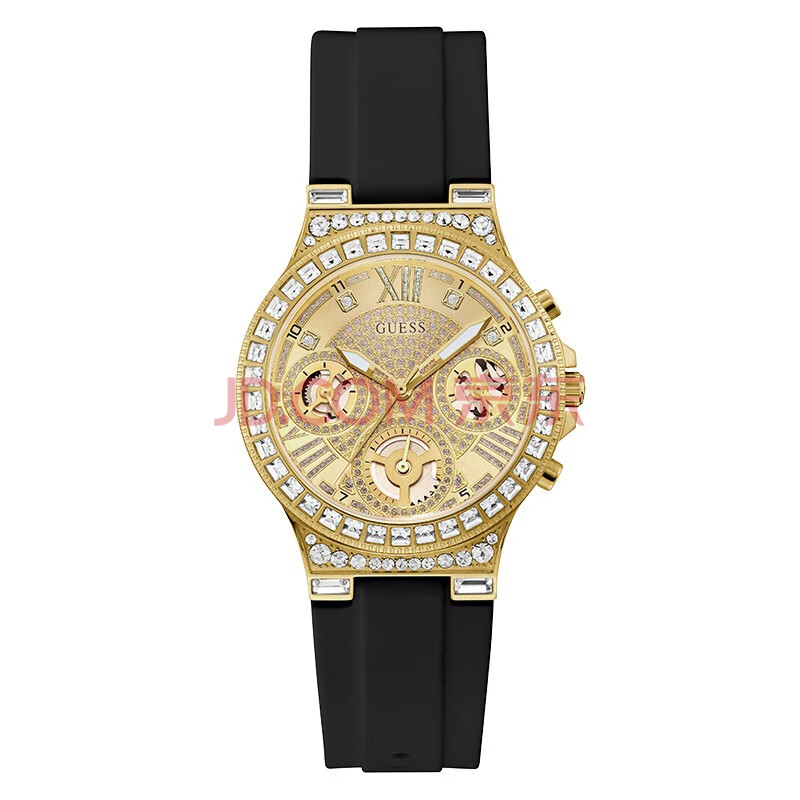 guess镶钻三眼时尚女士手表 盖尔斯白色小众轻奢女表满天星石英表