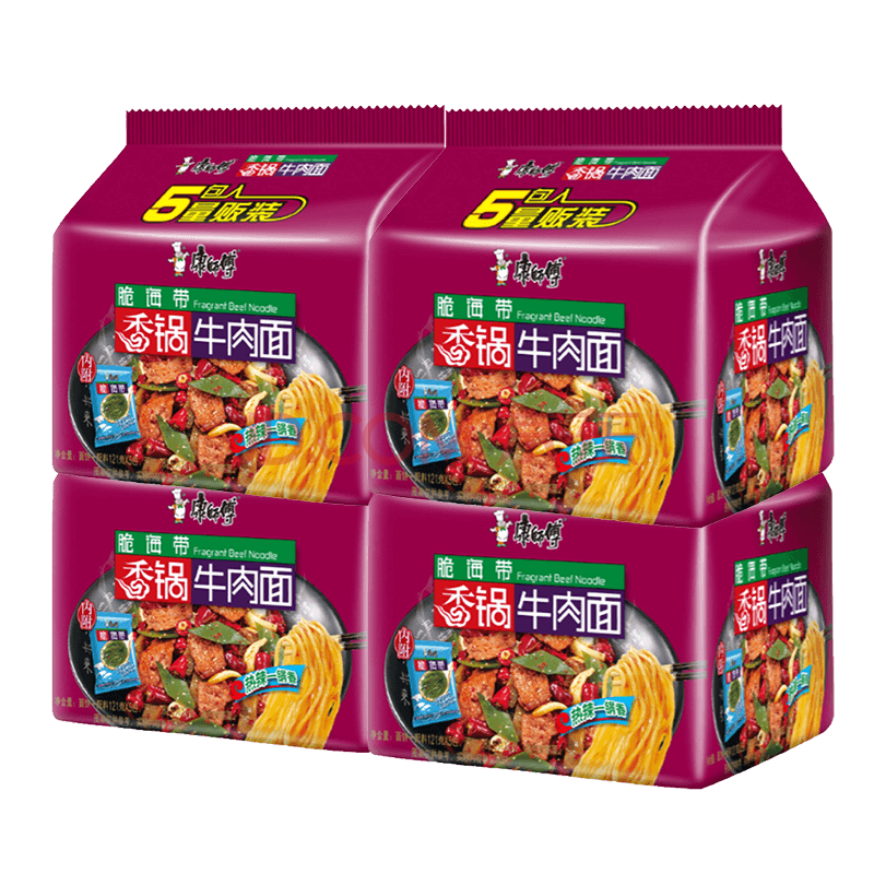 【临期特价】康师傅方便面脆海带香锅牛肉面袋面泡面五连包休闲零食共
