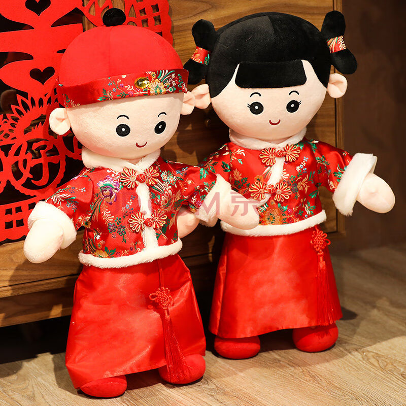 婚礼娃娃一对压床公仔——知心闺蜜结婚送礼推荐 金童玉女 手提礼品袋