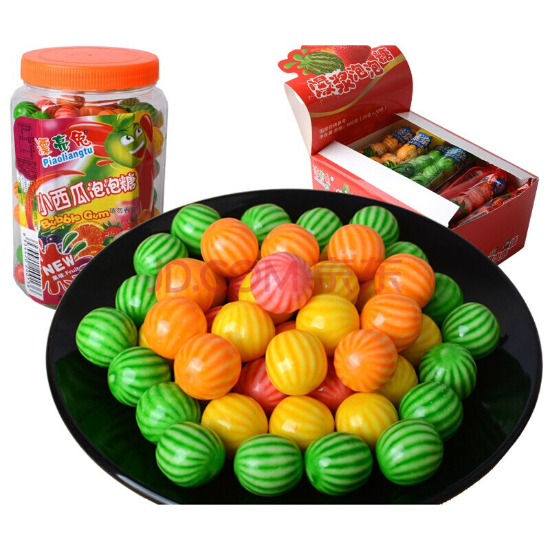 西瓜泡泡糖 桶装约185颗儿时童经典80后怀旧零食小西瓜泡泡 1桶约185