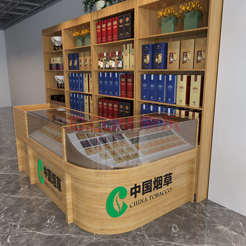 烟柜展示架小卖部柜台便利店超市收银台一体木质烟柜玻璃展示柜 平面