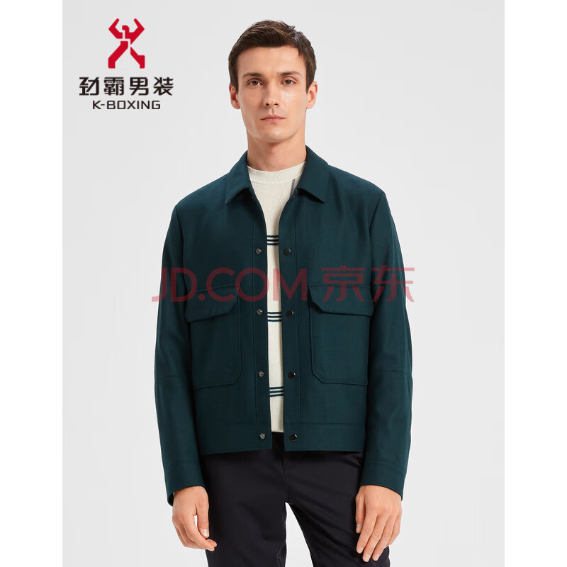 劲霸男装 秋季时尚廓形前贴袋薄毛呢夹克bbwd3282 军色 165