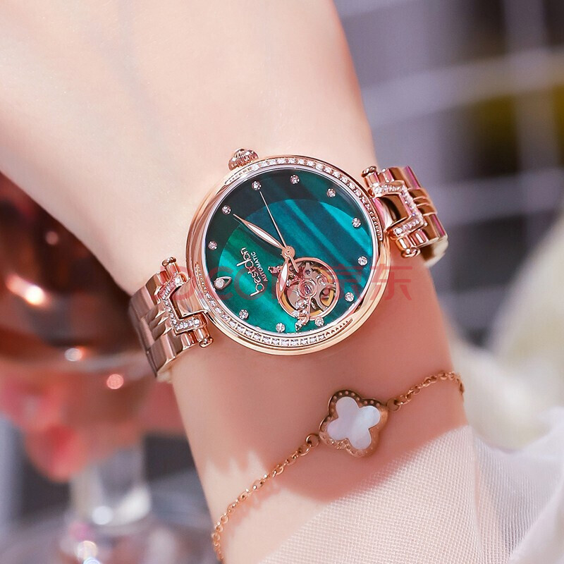 邦顿(bestdon)手表女士全自动机械表小巧轻奢镶钻一路鹿有你小绿表