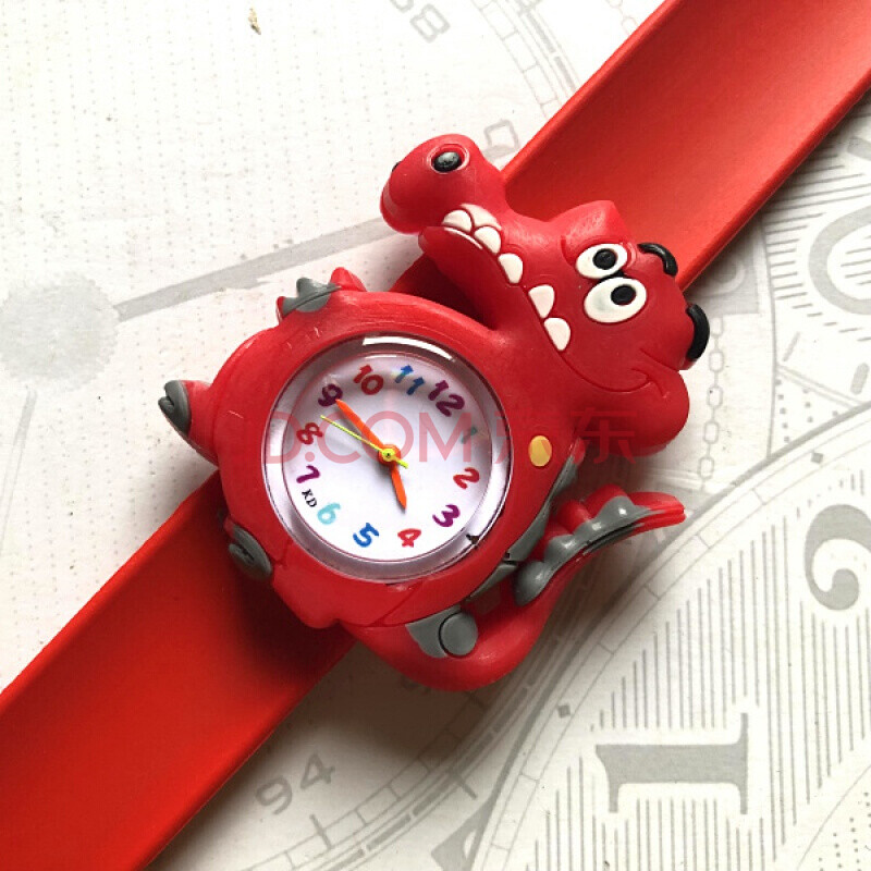 儿童恐龙手表卡通拍拍表 霸王龙果冻表啪啪圈男女孩学生儿童手表 红色