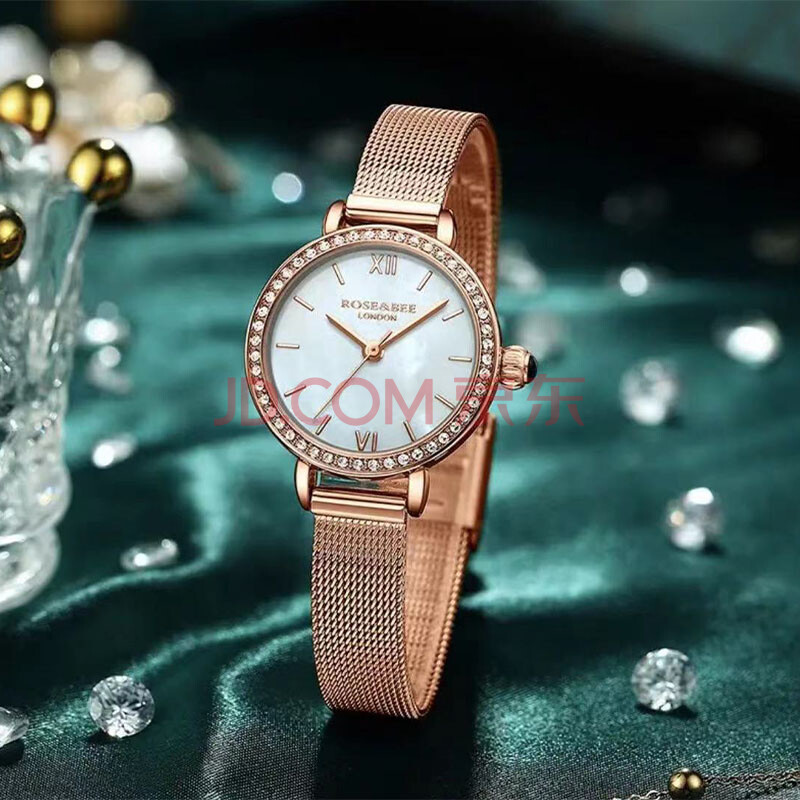 rose&bee 德国风格手表女欧美时尚防水石英表 贝母简约皮带女士手表1