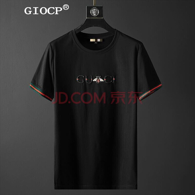giocp香港潮牌小蜜蜂刺绣短袖t恤男夏季新款修身潮流大码圆领男士体恤